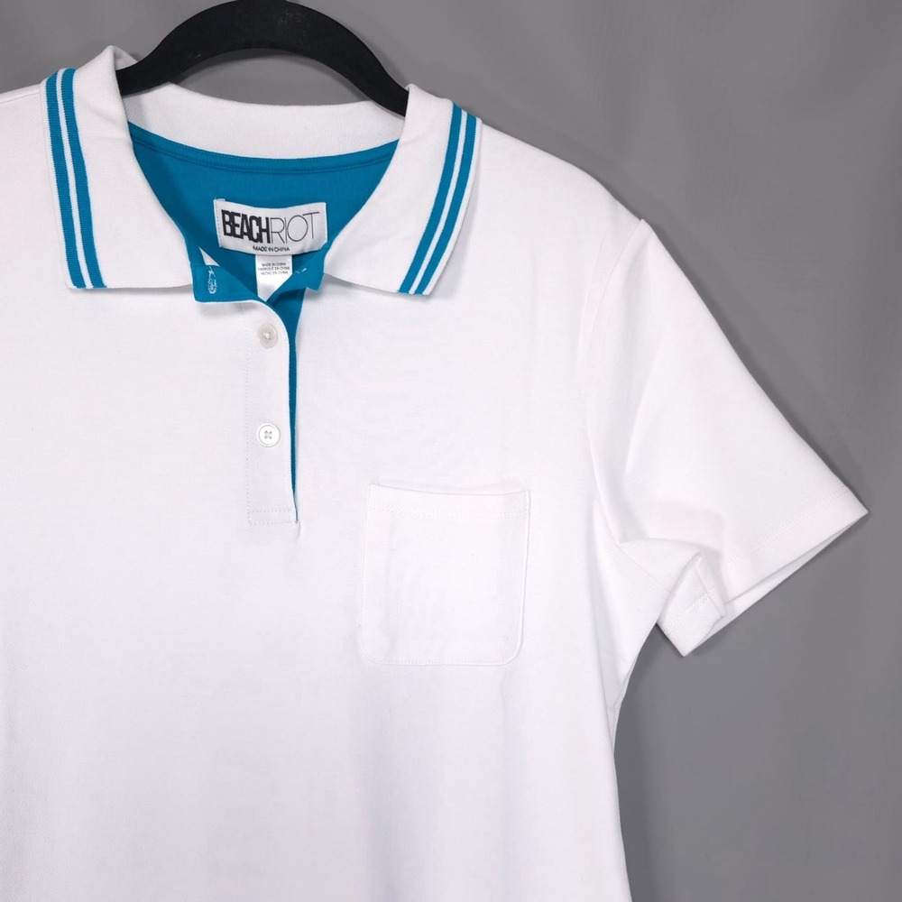 ANTHROPOLOGIE BEACH RIOT Women's New LARGE Minette Dress White Blue Polo Pleated - Picture 9 of 13